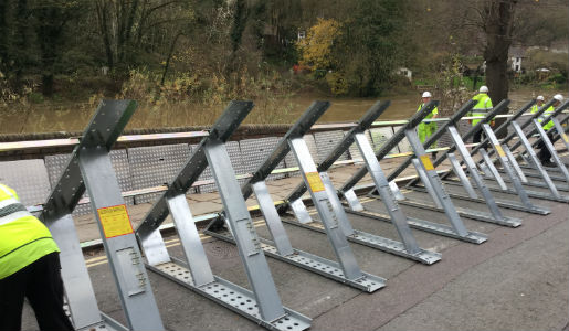 Flood barriers up in Ironbridge